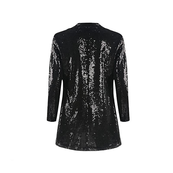 Kvinnors paljettjacka Öppen front blazer Casual långärmad kofta XL black