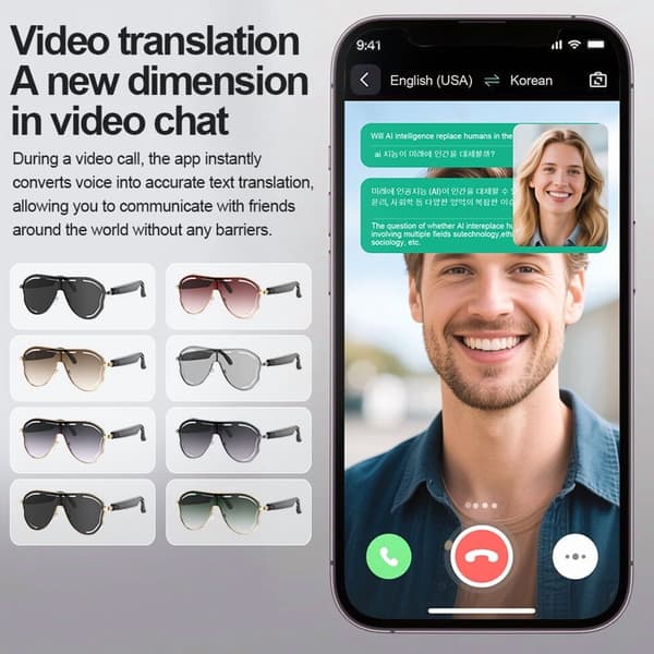 Smartbriller A17, videosamtale AI-oversettelse, Bluetooth-lydsolbriller (Gun Gray)