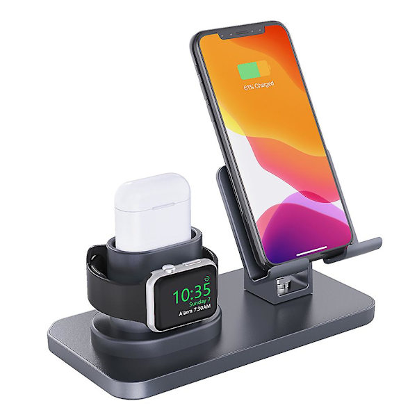 Alumiininen latausasema 3-in-1 puhelimille Xs Max Xr 8 Plus 7plus Gray