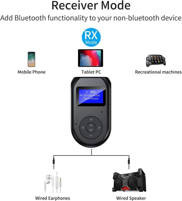 4-in-1 Bluetooth-vastaanotin näyttöruudulla, matalan viiveen Bluetooth 5.0 -äänisovitin