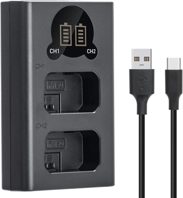 Batterioplader til Sony Alpha-kamera NP-FW50-oplader, A6000, A6100, A6300, A6400, A6500