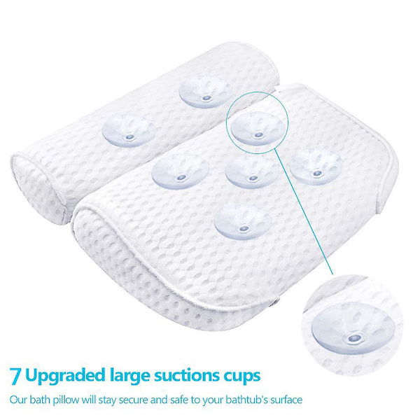 Badkudde, Badkars Spa-kudde med 4d Air Mesh -teknik och 7 sugkoppar, hjälper Su