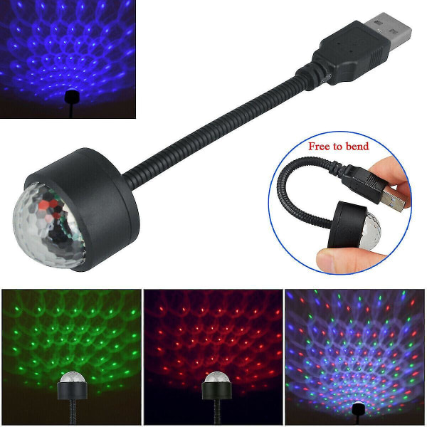 Blågrönröd stjärnhimmel projektionslampa USB mini bil tak stjärna nattljus