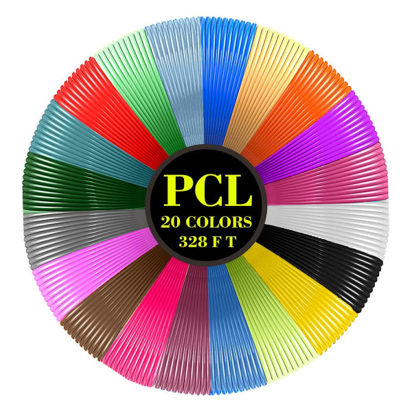 3d Printing Pen Pcl Filament Refills 1,75 mm20 farver, hver farve 16,4 fod, i alt 328 fod