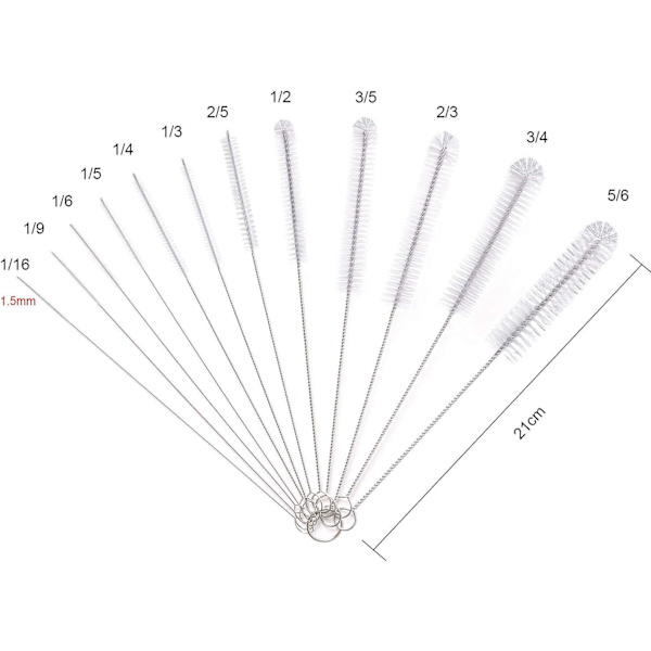 Flaskborste, 12 st Långa set , tubborste, vattenkokare, borste, halmborste, nylon (vit)