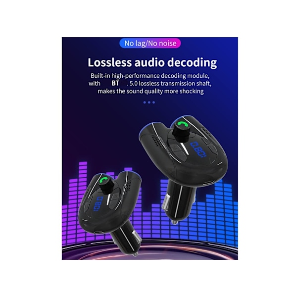 Auton MP3 Bt -soitin Card G68 Handsfree-puhelut USB C -portti Matkapuhelimen lataus FM-lähetin Musta