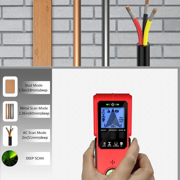 Stud Finder Vægscanner, 5 i 1 med LCD-display og lydalarm