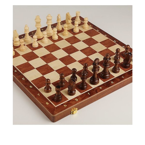 Puinen set 45 cm suuri kokoontaittuva shakkilautapeli, 2 ylimääräistä kuningatarta