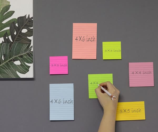 Notesblok - Linjerede sticky notes 4x6 tommer, 8 farver selvklæbende notesblokke, 40 ark/blok