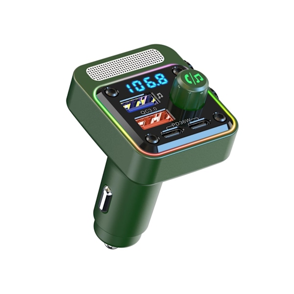 Bluetooth Bilradio Adapter Oplader: Trådløs FM Transmitter Håndfri Opkald Grøn
