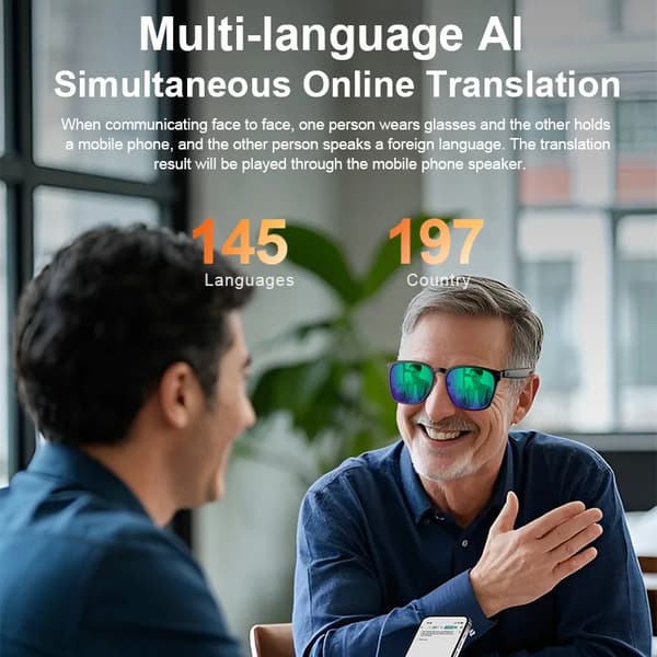 Smarte briller A10, Ai Bluetooth-oversættelse, foto-videoopkald solbriller (iriserende)