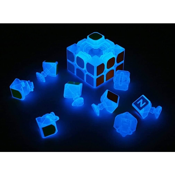 3X3 Fluorescerende Speed Cube Gløder I Mørket Magic Speed Cube Hjernepuslespil Iq Puslespil Blå Fluorescerende