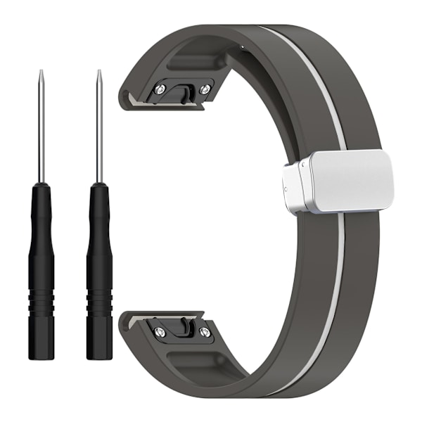 Sølvspenne Silikonbånd 26mm Klokkearmbånd for Garmin Tactix 7 Pro / Fenix 7x/6x/6x Pro/5x Plus Grey White