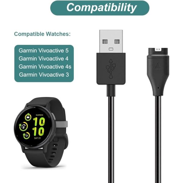 Garmin Vivoactive 5 / Vivoactive 4 / Vivoactive 4S lader, erstatningsladekabel, plus gul silikonstøvpropp