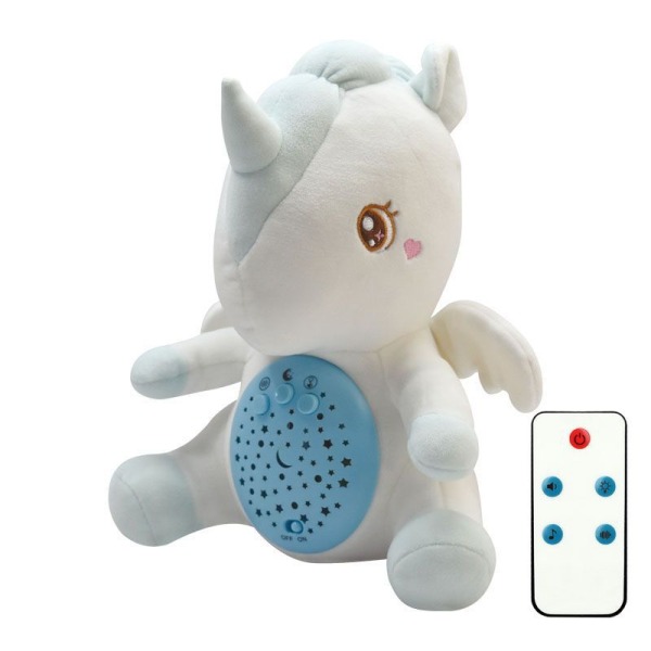 Eläinmukavuusnukke tähtitaivas projektiovalaisin pehmolelu valkoinen melu ääni ja valoa rauhoittava nukke pony With remote control
