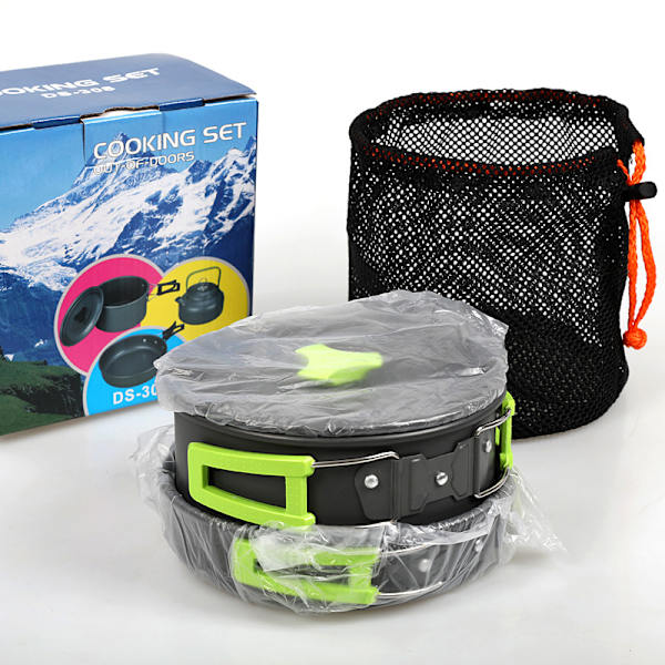 10 i 1 campingkokekar Reisebestikk Utendørs matlagingssett Pikniksett Green handle