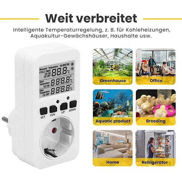 Temperaturregulator for plugg med digital indikator og ekstern sensor