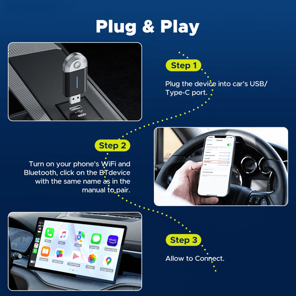Carplay-adapter, kompatibel med 98 % af køretøjer med indbygget Carplay og Android Auto