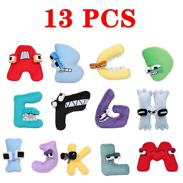 Alphabet Lore Pehmolelut 0-9 Numeroeläimet Pehmolelut Numerolohkonukke lapsille Lapsille Joululahja RBW 13 PCS A-M