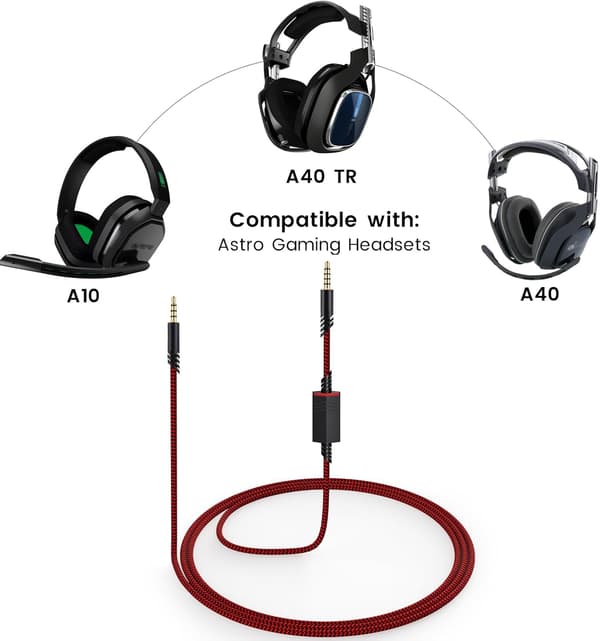 Lydkabelerstatning for Astro A10 A40 TR Gaming Headset, 1,8 m lang (rød) Red