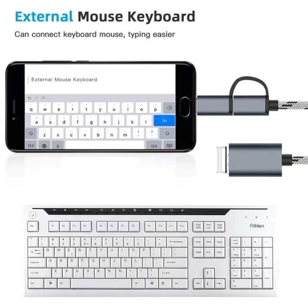 Adaptrar 2-i-1 USB Hona till Micro USB/TYPE-C OTG-kabel (Grå)