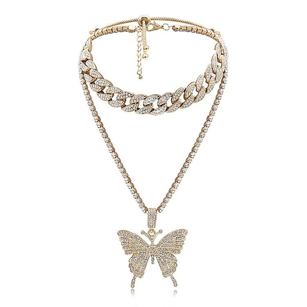 Butterfly Cuban Link Halskjede - Butterfly Chain Iced Out Tennis Chain