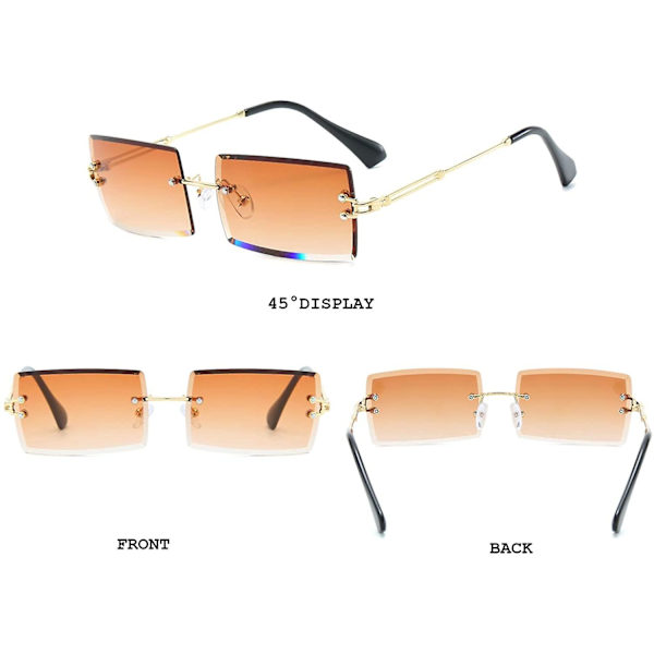 Kantløse rektangelsolbriller, der er kompatible med kvinder/mænd Ultralet metalstel briller Fashion Square Uv400 Unisex briller Tea