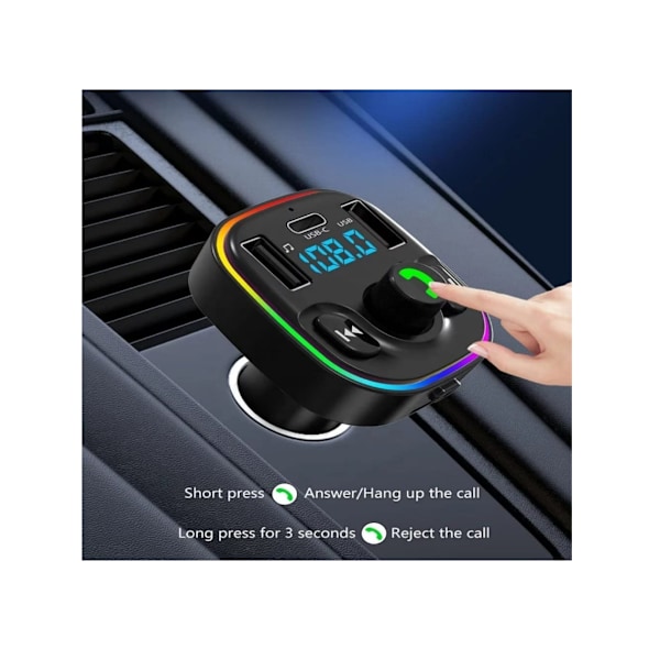 Trådløs Bluetooth Bil FM Radio Transmitter Adapter med Håndfri Opkald 2 USB 1 Type-C PD Oplader,