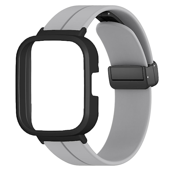Svart magnetiskt spänne silikon handledsrem för Xiaomi Redmi Watch 3 klockarmband med klockfodral Grey