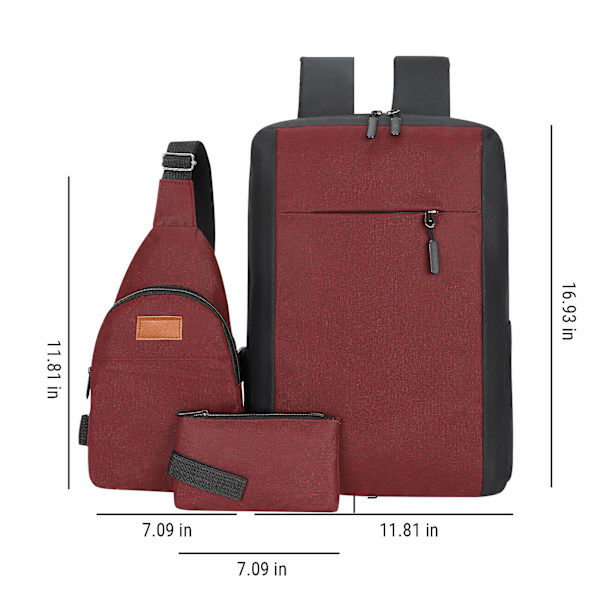 Rejsetaske til bærbar computer, stor rejsetaske, forretningsrejsetaske med crossbody og pung, holdbar college-taske i tre dele Red