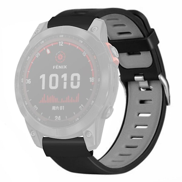 26mm pc-stik silikone dobbelt-farvet sportsurrem til Coros Vertix 2/ Garmin Fenix 7x/6x/5x Black Grey