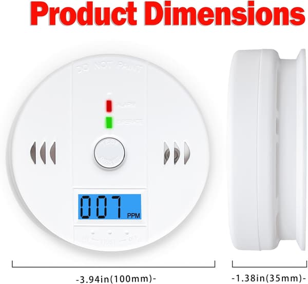 3-pack kolmonoxiddetektorer, batteridrivna med LCD-display