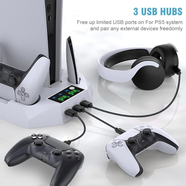 Køleventilator - Rgb Led til Ps5, Dobbelt Ladestation til Dualsense Edge Controller (Hvid)