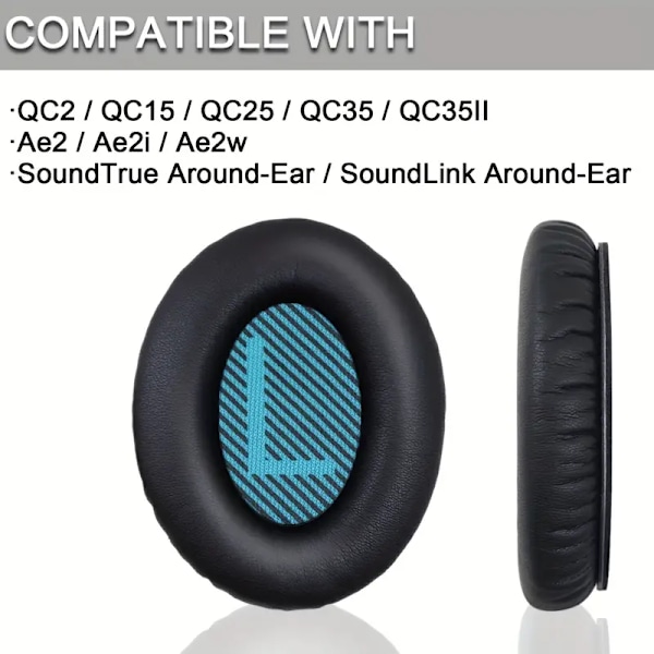 Udskiftningsørepuder til hovedtelefoner til Bose Quietcomfort 25/15 (Qc25/15), blødt PU-læder (sort blå)
