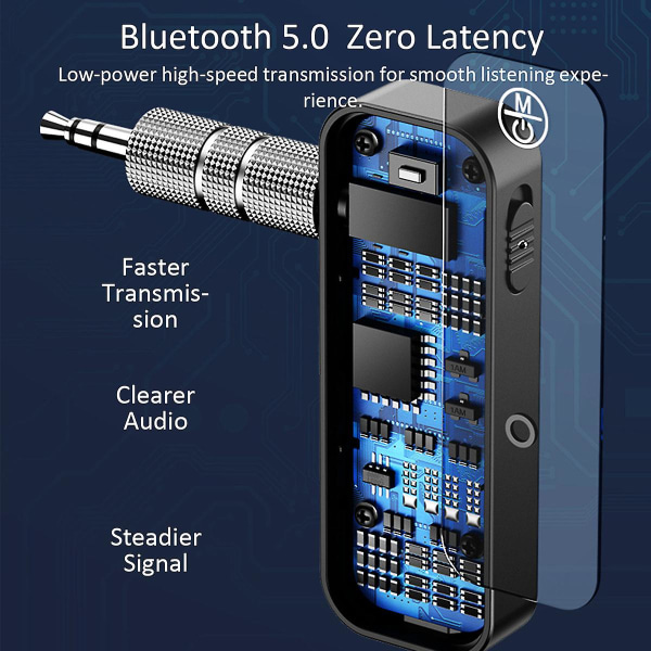 Bluetooth 5.0-modtager til bil, støjreducerende Bluetooth Aux-adapter, Bluetooth-musikmodtager til hjemmet