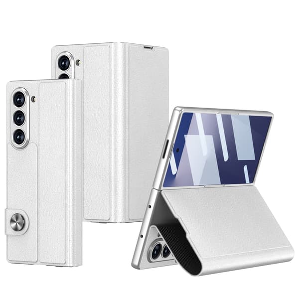 Etui til Samsung Galaxy Z Fold7, foldbart hængsel flip læder med 2 kortpladser (sølv)