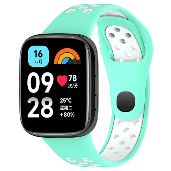 Xiaomi Redmi Watch 3 Lite / Watch 3 Active -kaksivärinen ranneke, silikoni, pikalukitus, vaihdettava ranneke Teal Green White