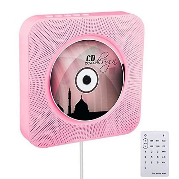 Bluetooth Cd-spiller Veggmonterbar Home Audio Boombox Med Fjernkontroll Hifi Høyttalere Full Band Fm Radio pink