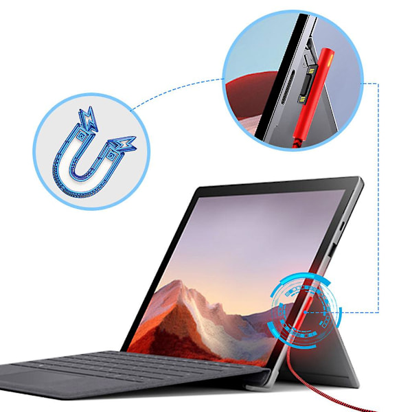 Type C Connect-opladningskabel til Microsoft Surface Pro 7/6/5/4/3 15v 3a Red