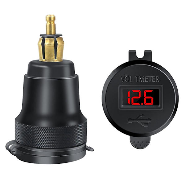 Snabbladdare 3.0 USB-laddningsadapter med LED-voltmeter för motorcykel Red 2 USB QC3