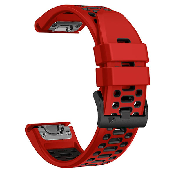 For Garmin Fenix 7X/ 7X Pro/ 6X Quickfit 26mm Rem til Ur, Tre Rækker Huller Dual Farve Silikone Rem Red Black