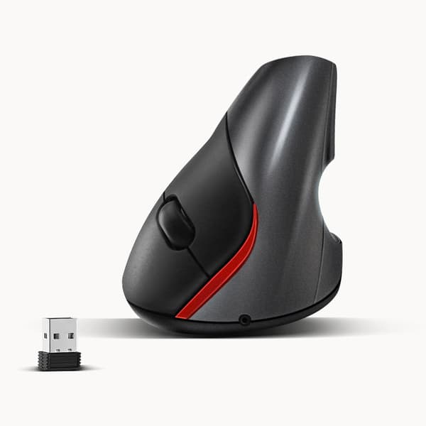 Ergonomisk vertikal mus, 5 knapper optisk mus 2,4 GHz med USB-mottaker (grå)