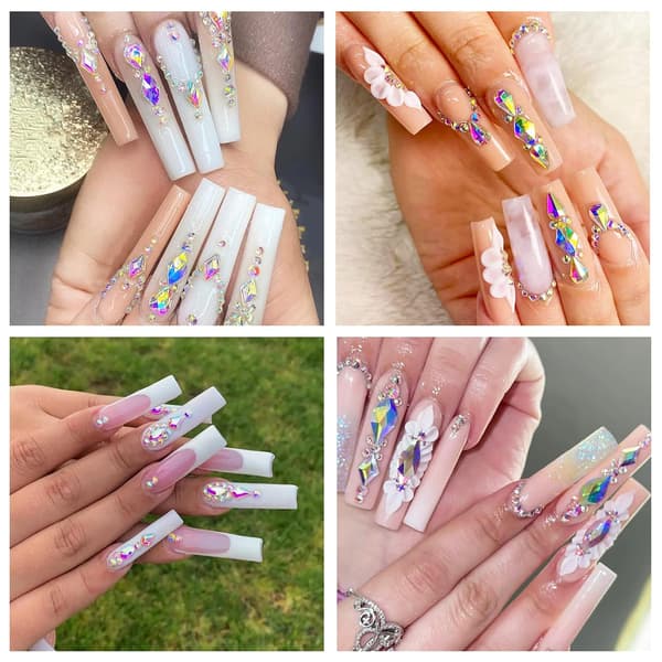 1500 delar konstnagelstrass i 6 storlekar med pincett Translucent AB