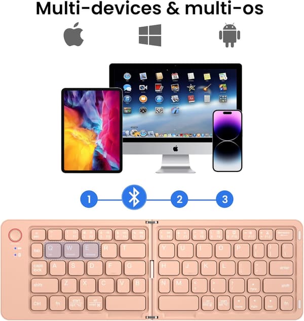 Sammenfoldeligt tastatur i fuld størrelse (synkroniser op til 3 enheder), til Android Windows iOS (Orange)
