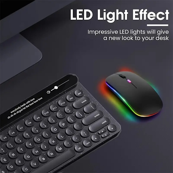 Trådløs RGB Ultratynn Mus, 2.4Ghz Oppladbar Bluetooth, Ergonomisk Design (Sølv)