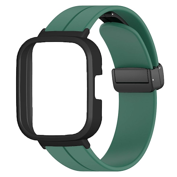 Musta magneettinen solki silikoniranneke Xiaomi Redmi Watch 3 -kellolle, jossa kellokuori Army Green