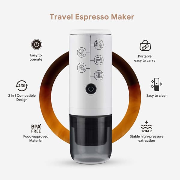 2-i-1 Bærbar Kapsel Espressomaskine (Hvid) White