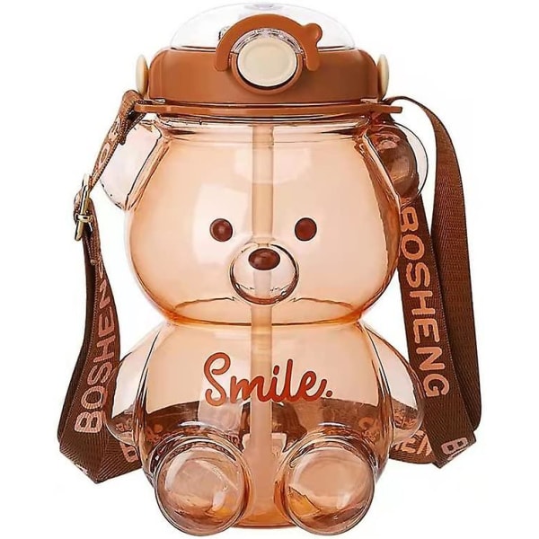 Bear vesipullo oljella, Kawaii vuotamaton vesikannu säädettävällä olkahihnalla retkeilymatkoille 1400ml Brown