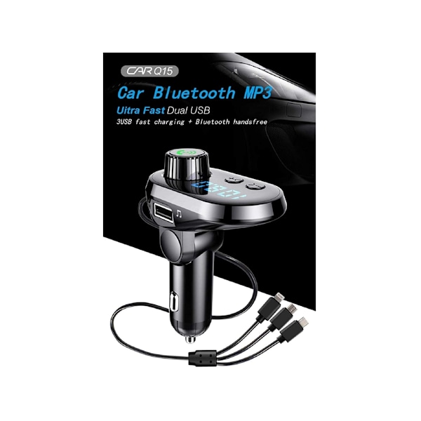 Bluetooth 5.0 FM-radiolähetin Monitoiminen handsfree-autosarja-adapteri iPhone- ja Android-puhelimen laturilla
