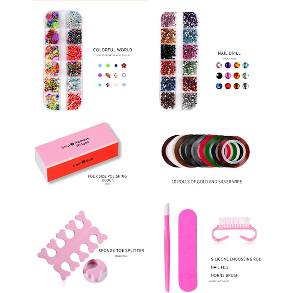 Bärbar UV-lampa LED Nagelkit Manikyr Nagelset, Elektrisk Nagelborr med 3D Konst Nagelverktyg Vit